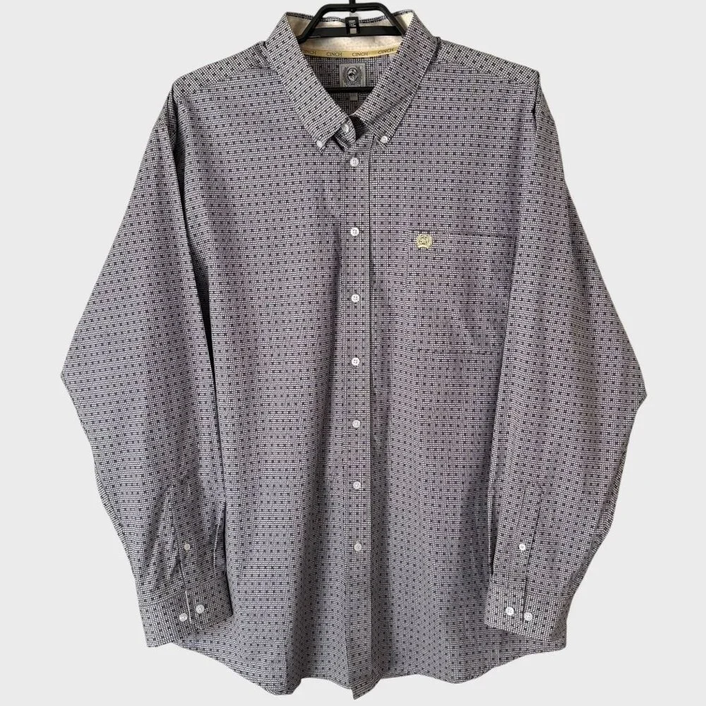 Cinch Geometric Button-Down Shirt Gray Men's Size XXL Western Cowboy Long-Sleeve